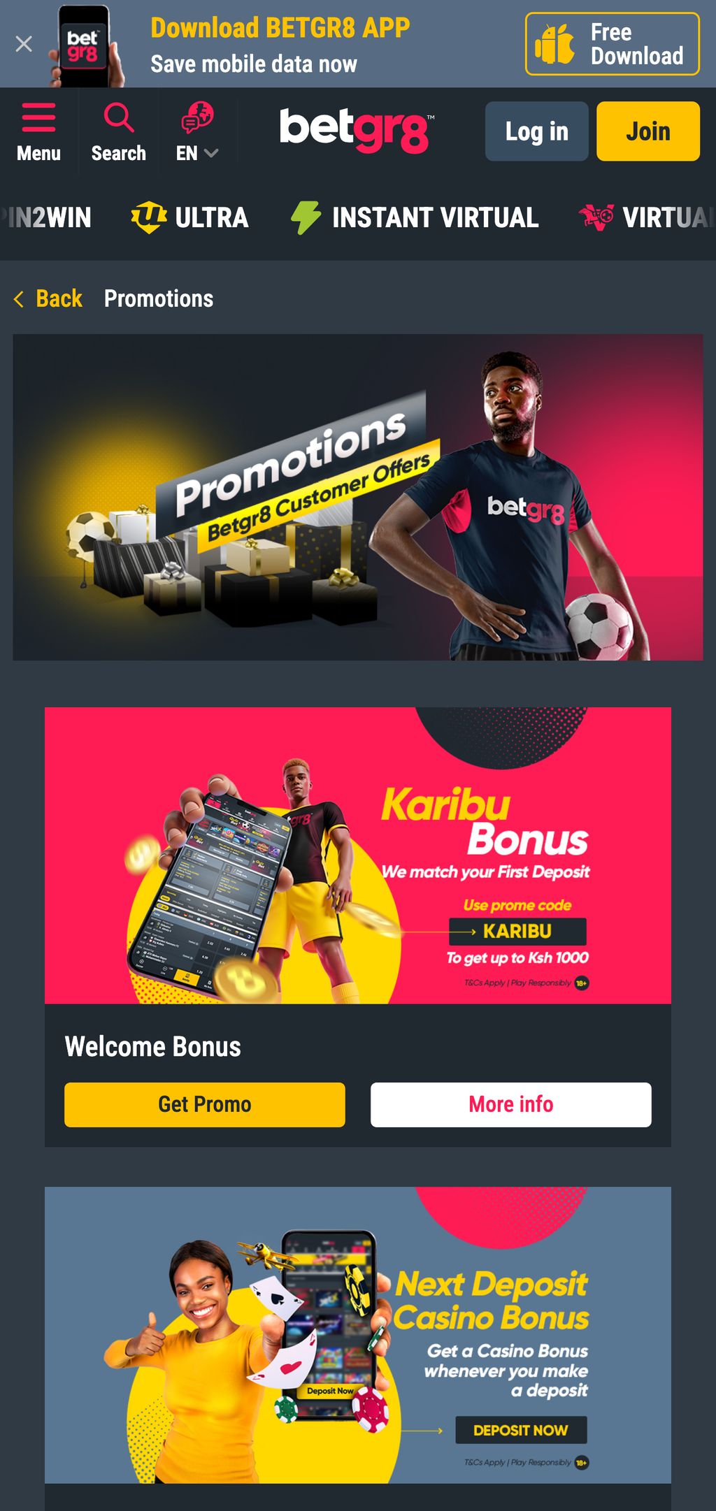 BetGr8 promotions page