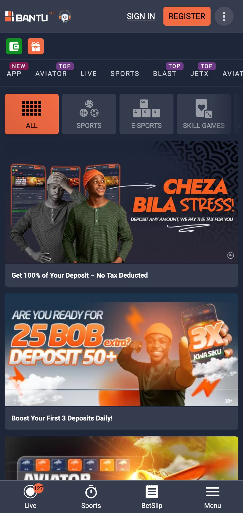 BantuBet promotions page